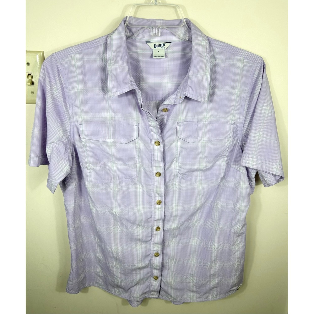 Duluth Trading Co Armachillo Shirt Womens L Purple Plaid Hiking Gorpcore Outdoor